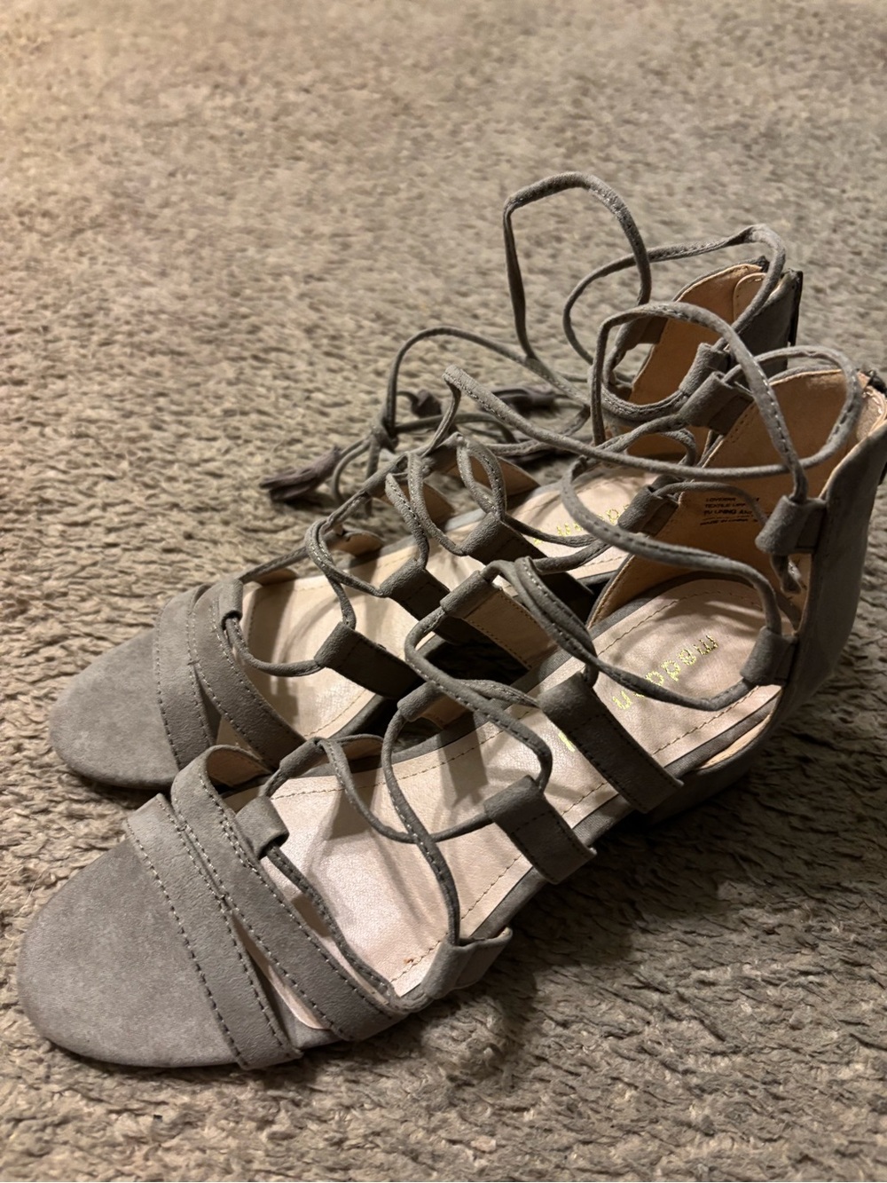 Madden Girl Taupe Suede Lace-Up Block Heel Sandals - Picture 7 of 8